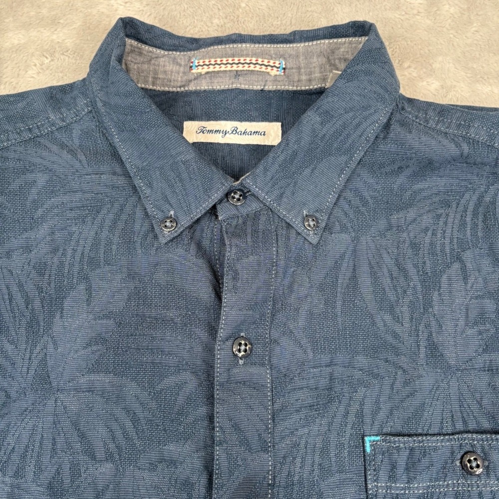 Tommy Bahama Mens Large Blue Palm Tree Print Button Up‎ Shirt Tropical Resort - Picture 6 of 15
